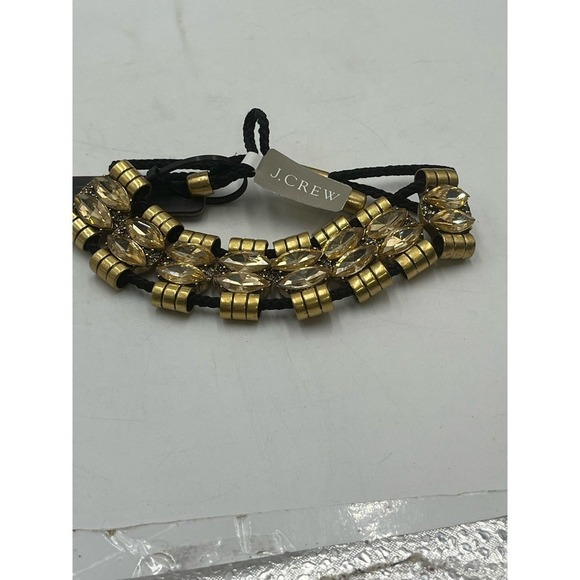 J. Crew Amber Color Rhinestone Gold Tone Black Toggle Adjustable Bracelet - Picture 13 of 14